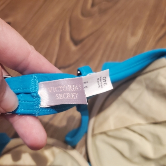 Victorias Secret Blue Teal Bikini Top Wired Mesh Twist Front Swim Beach Pool 34D - Picture 3 of 8